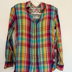 Soft Surroundings Multicolor Plaid Button Down Shirt